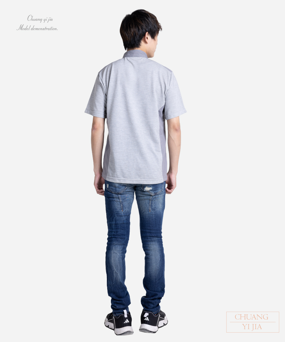創e家團體服-POLO衫短袖訂製 立領 麻灰配灰 背面