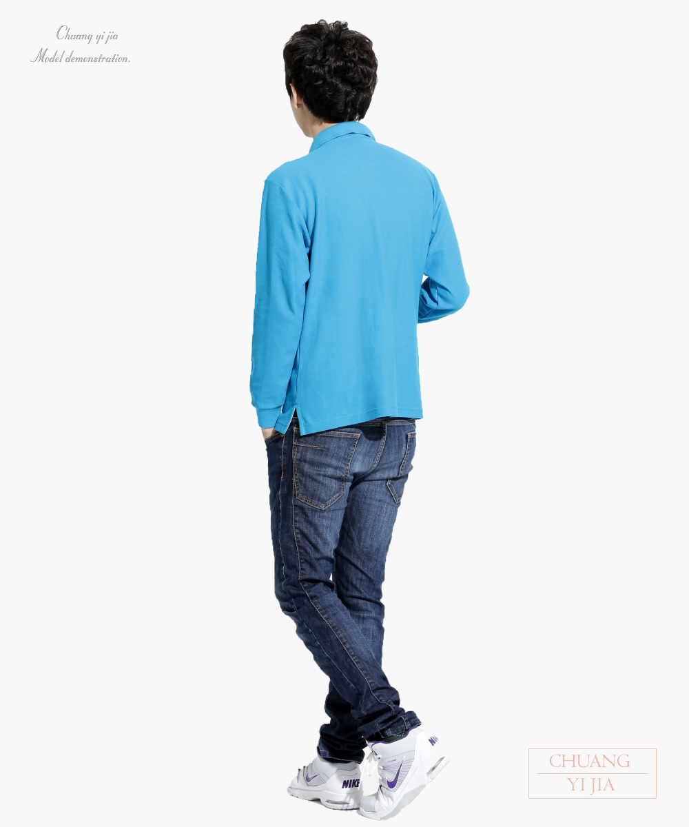 創e家團體服-網眼POLO衫短袖中性-翠藍色 背面