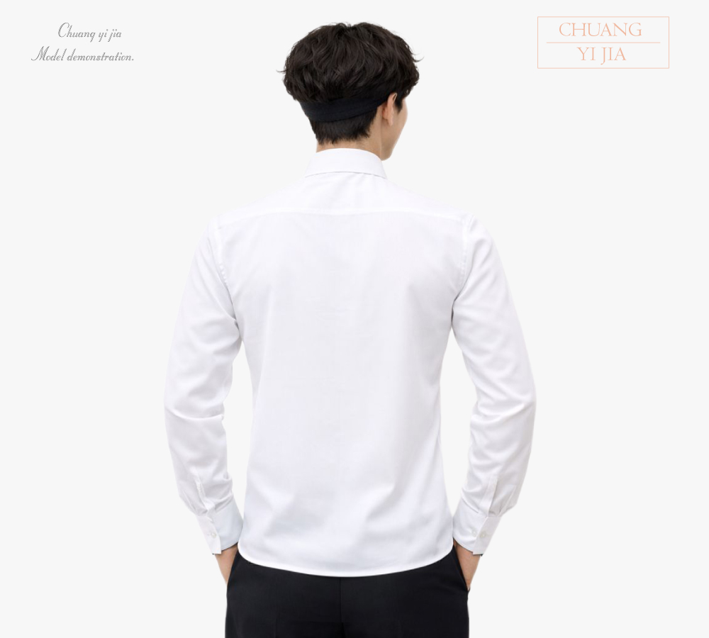 創意家團體服 男款商務短袖襯衫 訂製制服 白色 平擺款 背面示意
