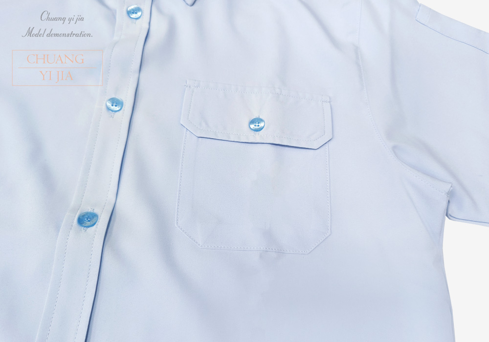 創意家團體服 男款商務短袖襯衫-水藍｜訂製制服 口袋