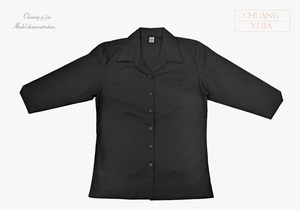 創e家團體服-專櫃百貨業制服/訂制款七分袖素面黑-正面平拍