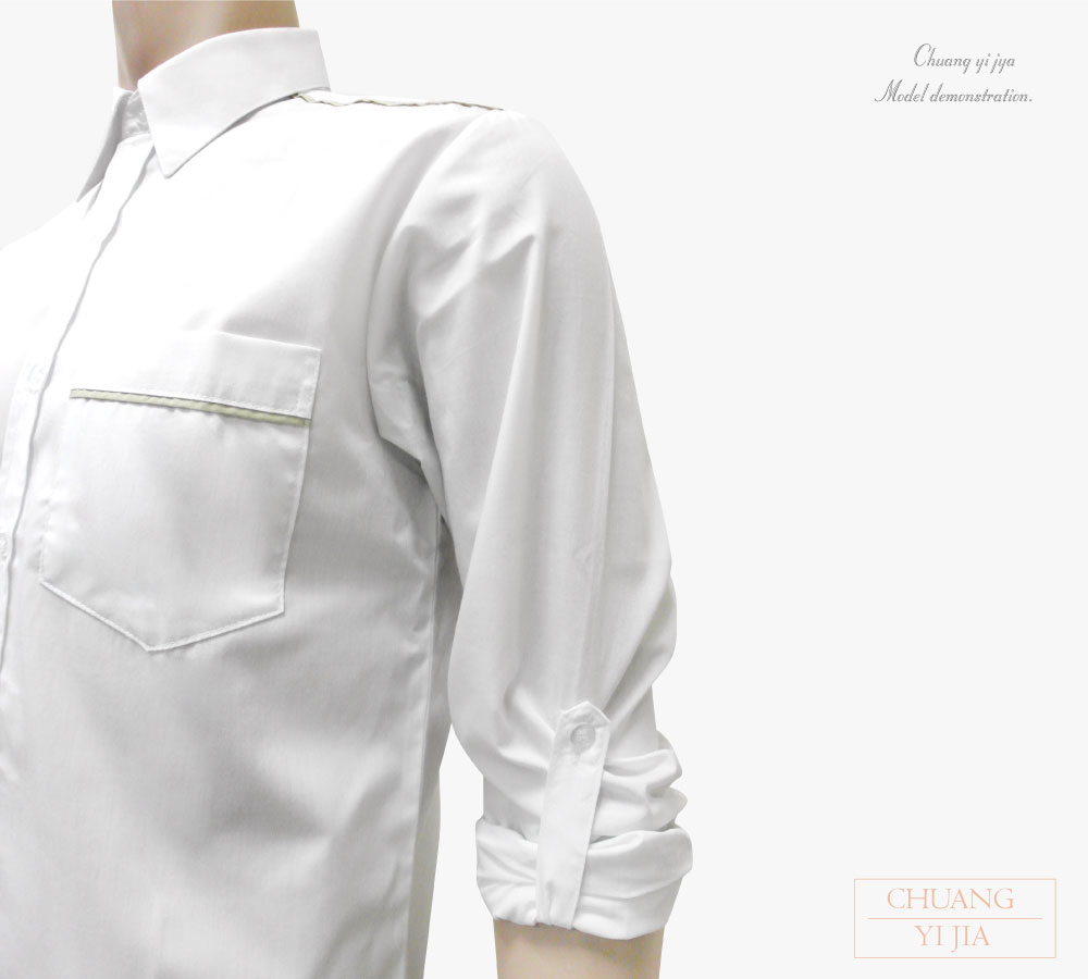 專櫃襯衫 訂製 長袖 白出芽卡其-創e家團體服