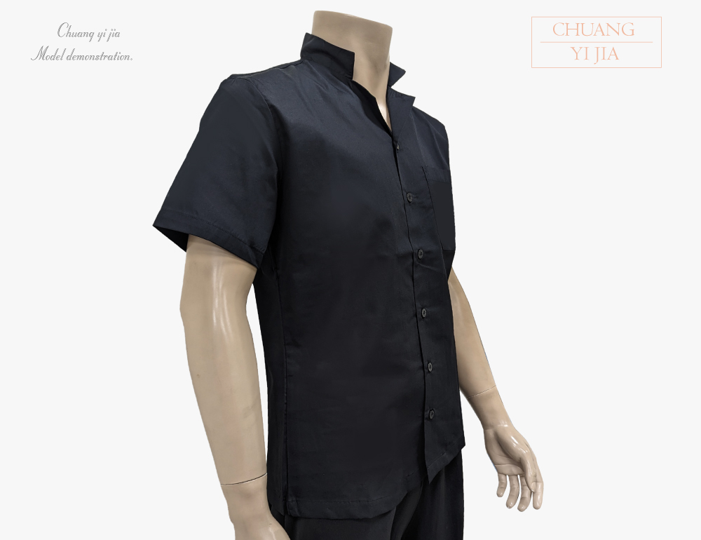 創e家團體服-專櫃襯衫 訂製 短袖 翻領立領 黑色 側面