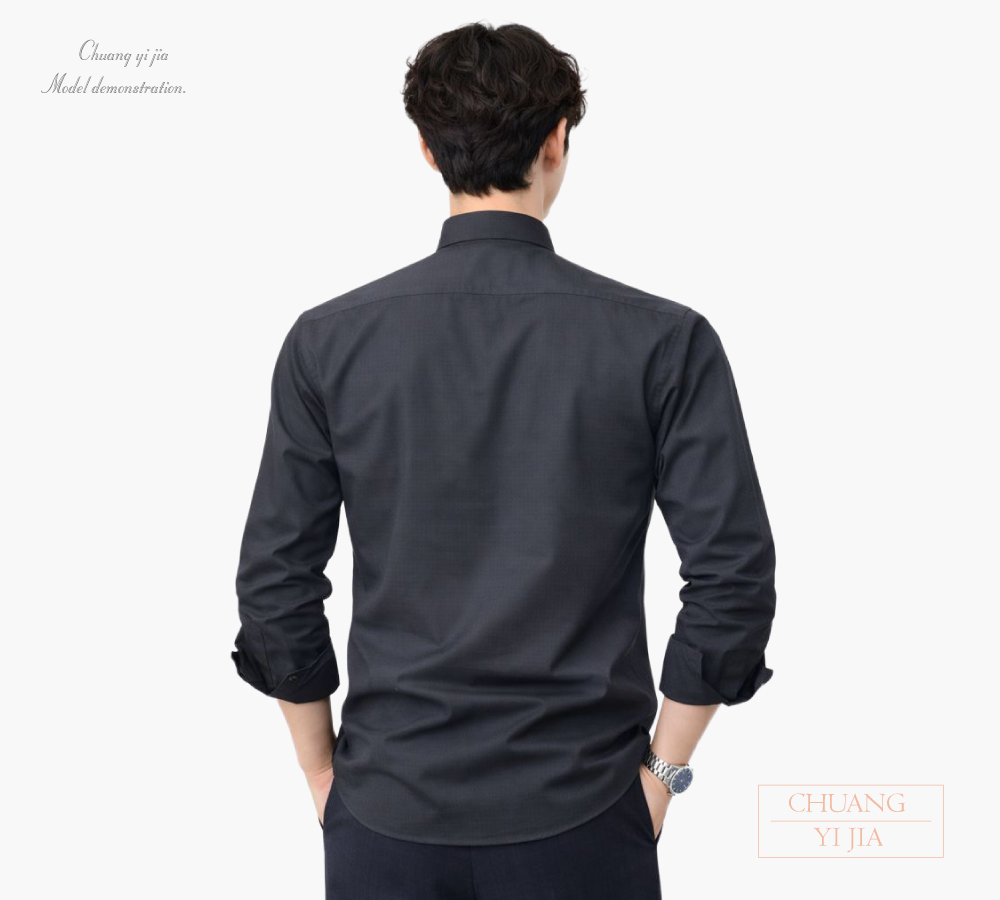 創意家團體服 男款商務短袖襯衫 訂製制服 深灰色 背面示意