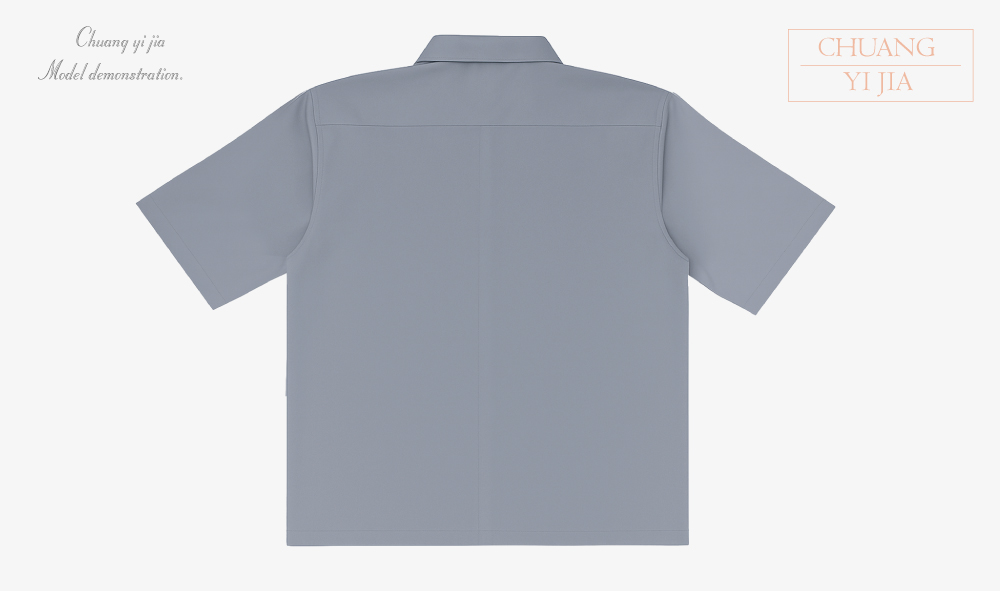 創意家團體服-男款休閒短袖襯衫｜訂製制服 灰色泡泡紗-正面平拍