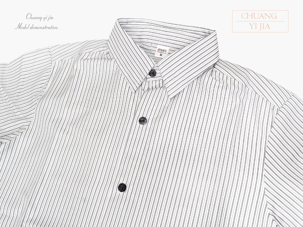 創意家團體服-專櫃襯衫訂製|長袖 白條紋黑-領子
