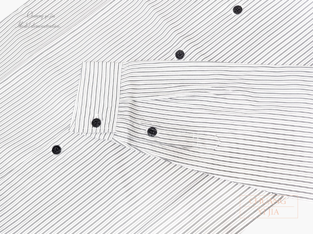 創意家團體服-專櫃襯衫訂製|長袖 白條紋黑-袖口