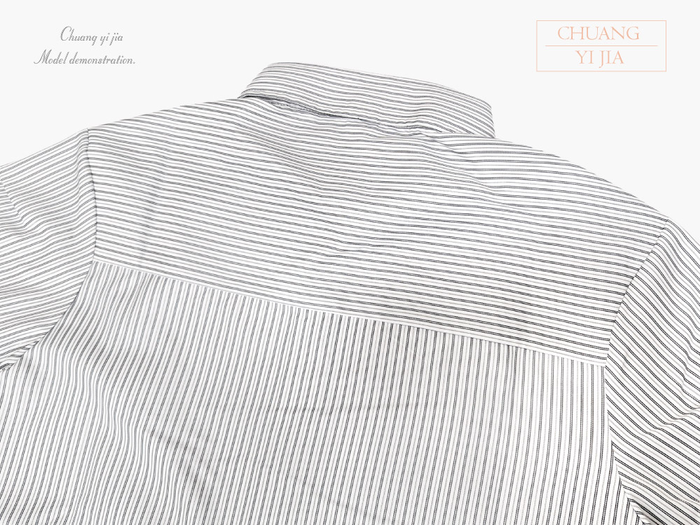 創意家團體服-專櫃襯衫訂製|長袖 白條紋黑-後領