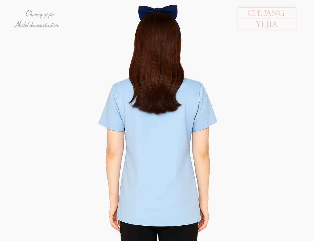 創e家團體服-專櫃襯衫 訂製 短袖 水藍 背面