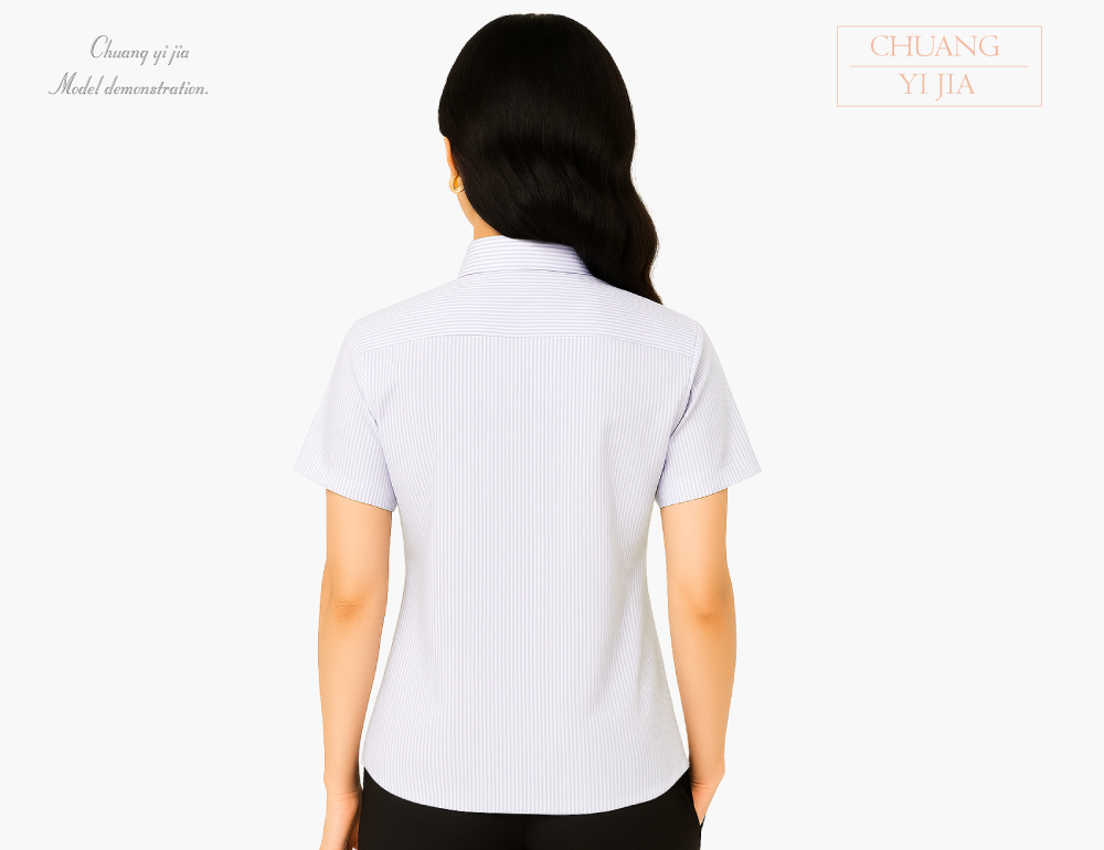 創意家團體服-專櫃襯衫訂製｜短袖 白條紋紫-背面示意