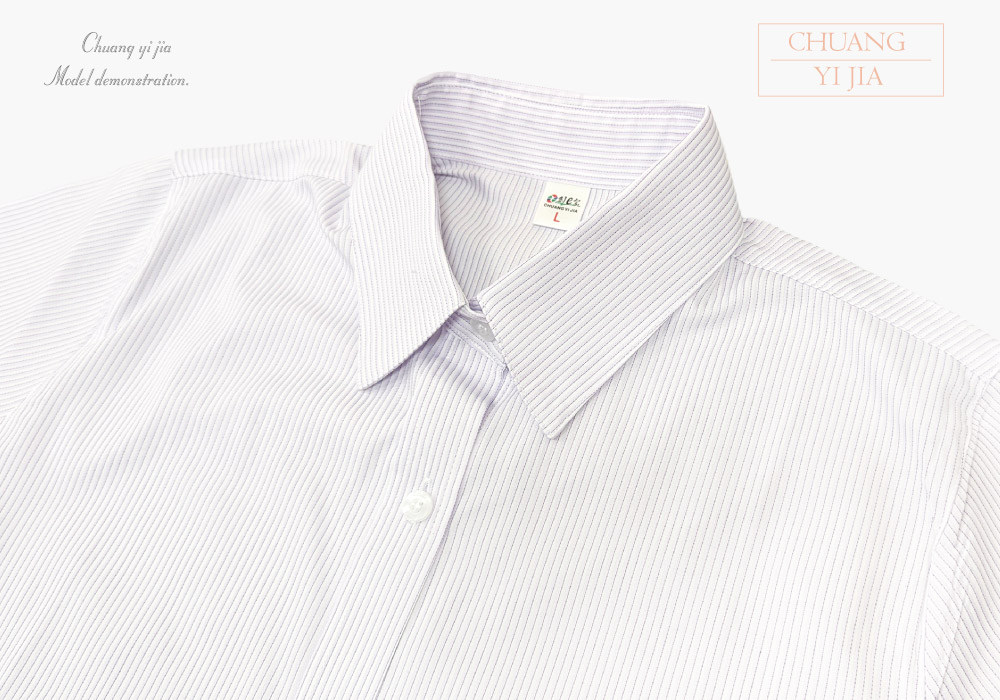 創意家團體服-專櫃襯衫訂製｜短袖 白條紋紫-領子