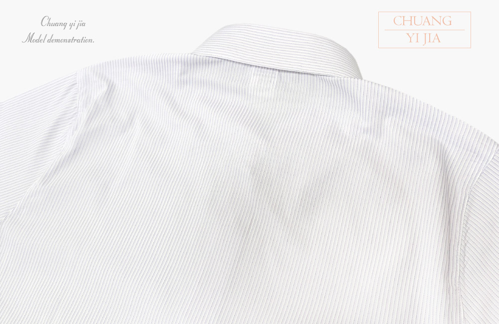 創意家團體服-專櫃襯衫訂製｜短袖 白條紋紫-後領