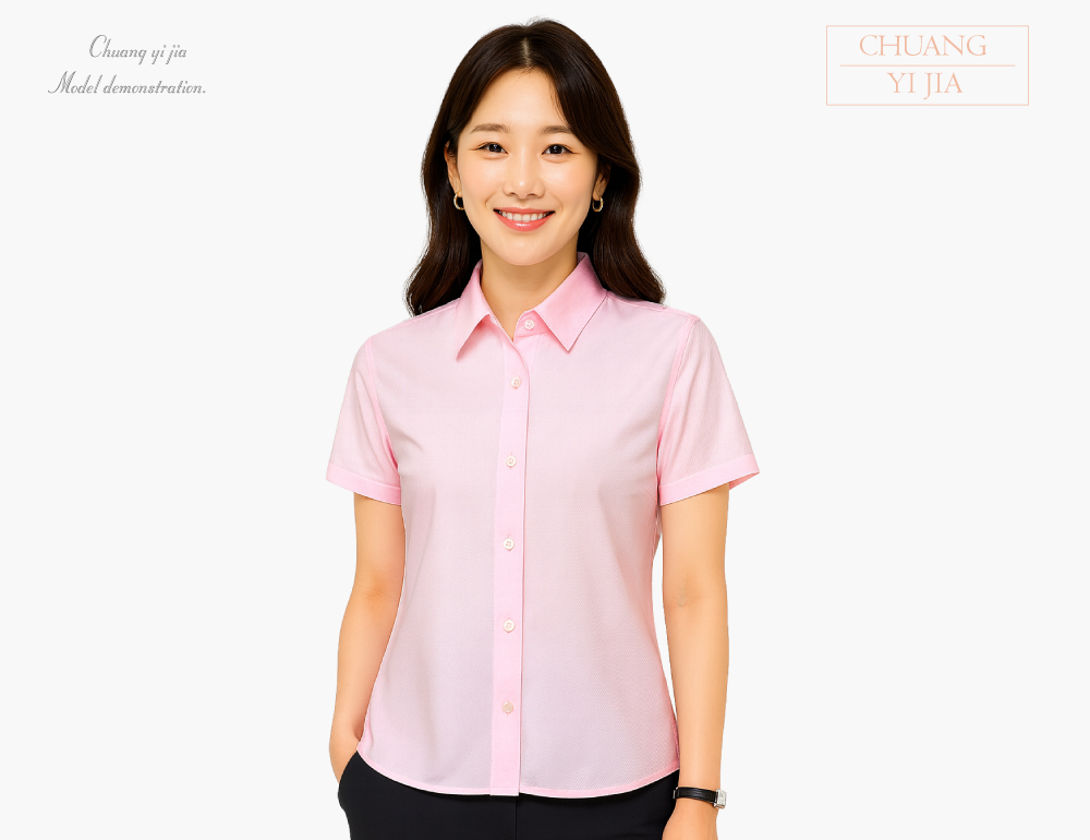 創意家團體服-專櫃襯衫訂製｜短袖 粉色-正面示意
