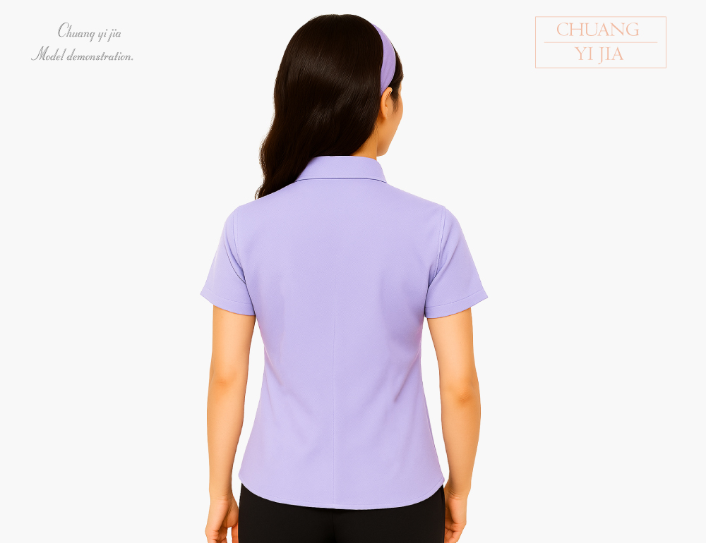 創意家團體服-專櫃襯衫訂製｜短袖 粉紫-背面示意
