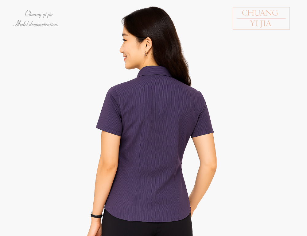 創意家團體服-專櫃襯衫訂製｜短袖 深紫-背面示意