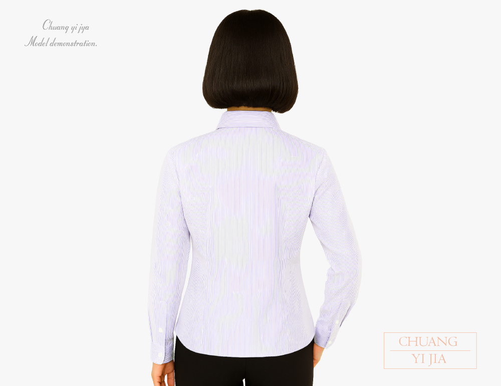 創意家團體服-專櫃襯衫訂製|長袖 白條紋紫-背面示意
