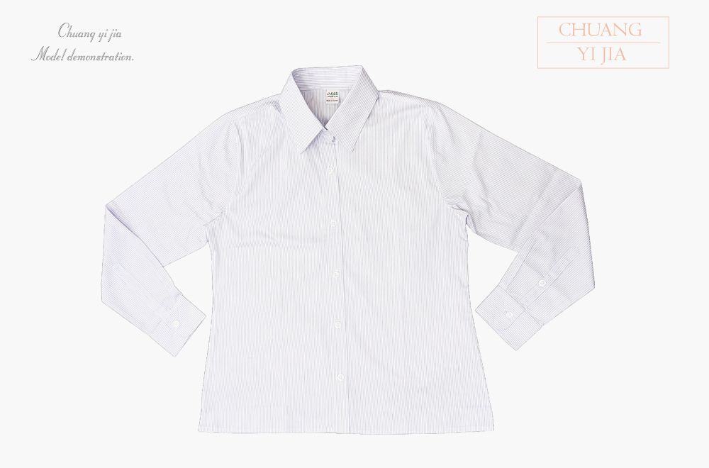 創意家團體服-專櫃襯衫訂製|長袖 白條紋紫-正面平拍