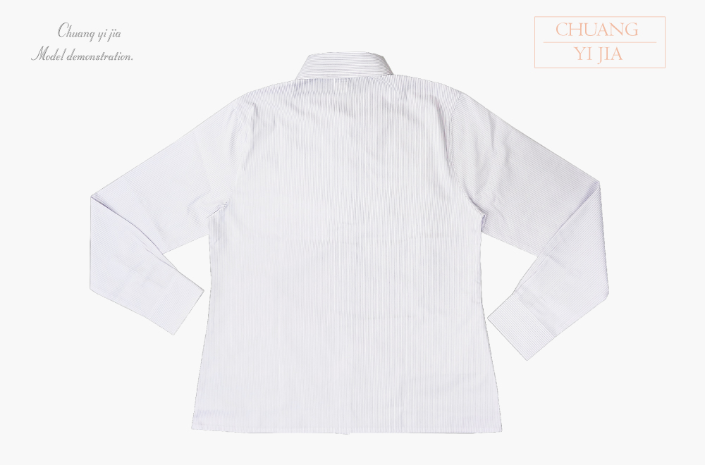 創意家團體服-專櫃襯衫訂製|長袖 白條紋紫-背面平拍