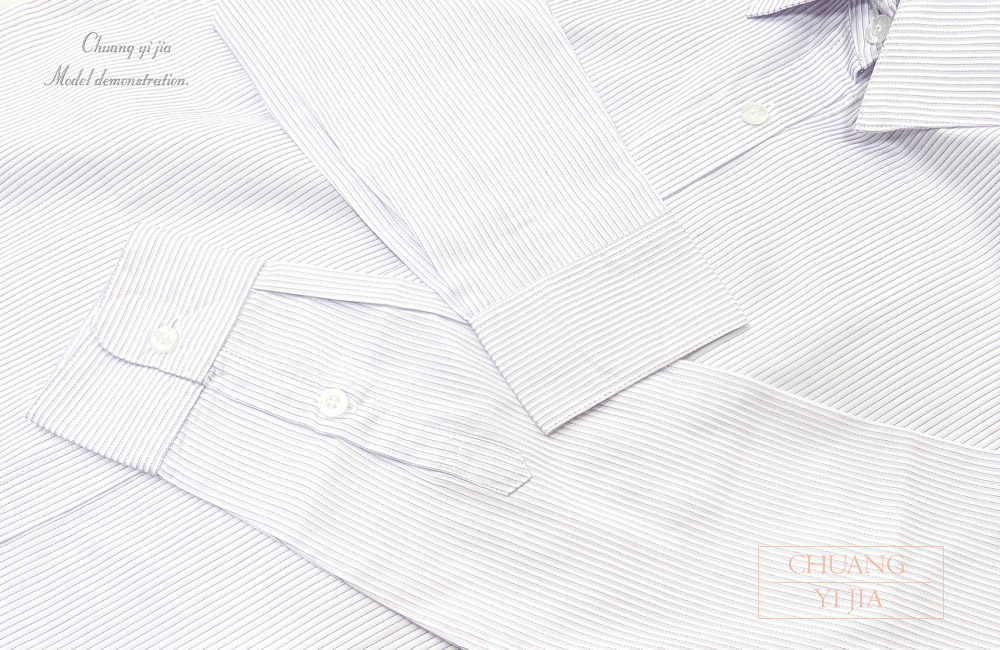 創意家團體服-專櫃襯衫訂製|長袖 白條紋紫-袖口