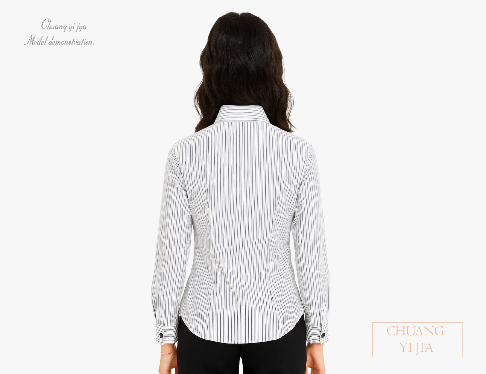 創意家團體服-專櫃襯衫訂製|長袖 白條紋黑-背面示意