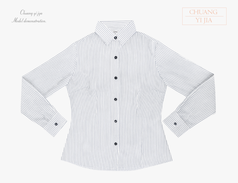 創意家團體服-專櫃襯衫訂製|長袖 白條紋黑-正面平拍