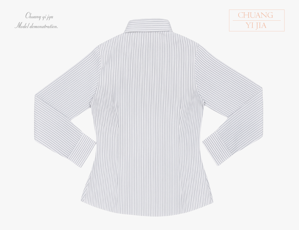 創意家團體服-專櫃襯衫訂製|長袖 白條紋黑-背面平拍