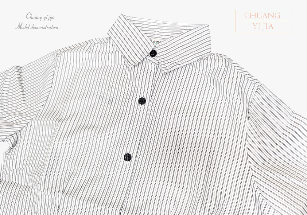 創意家團體服-專櫃襯衫訂製|長袖 白條紋黑-領子