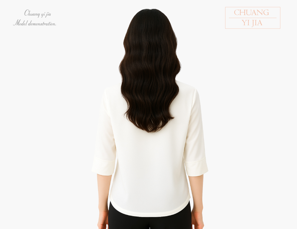 創意家團體服-專櫃襯衫訂製｜七分袖 米白-背面示意