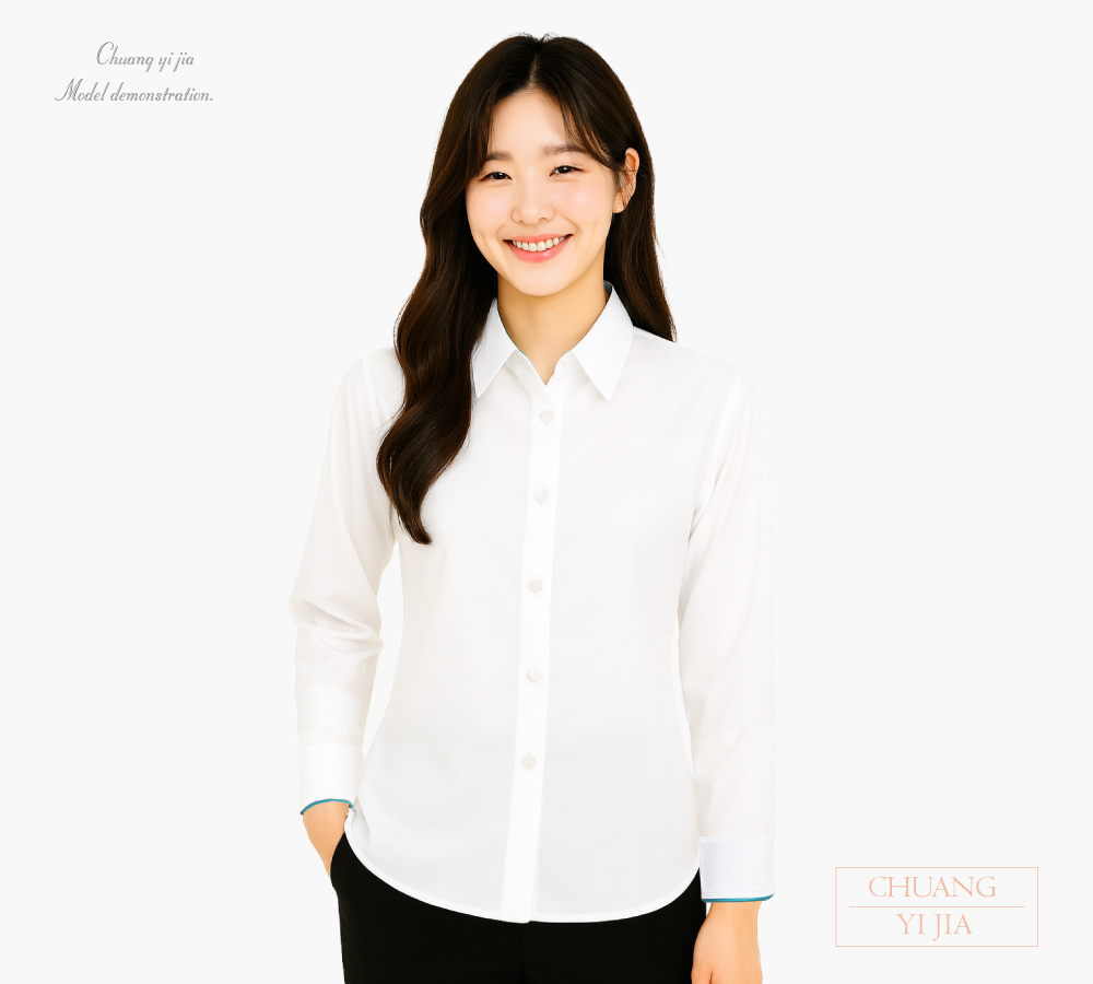 創意家團體服-專櫃襯衫訂製|長袖 細條布紋-正面示意
