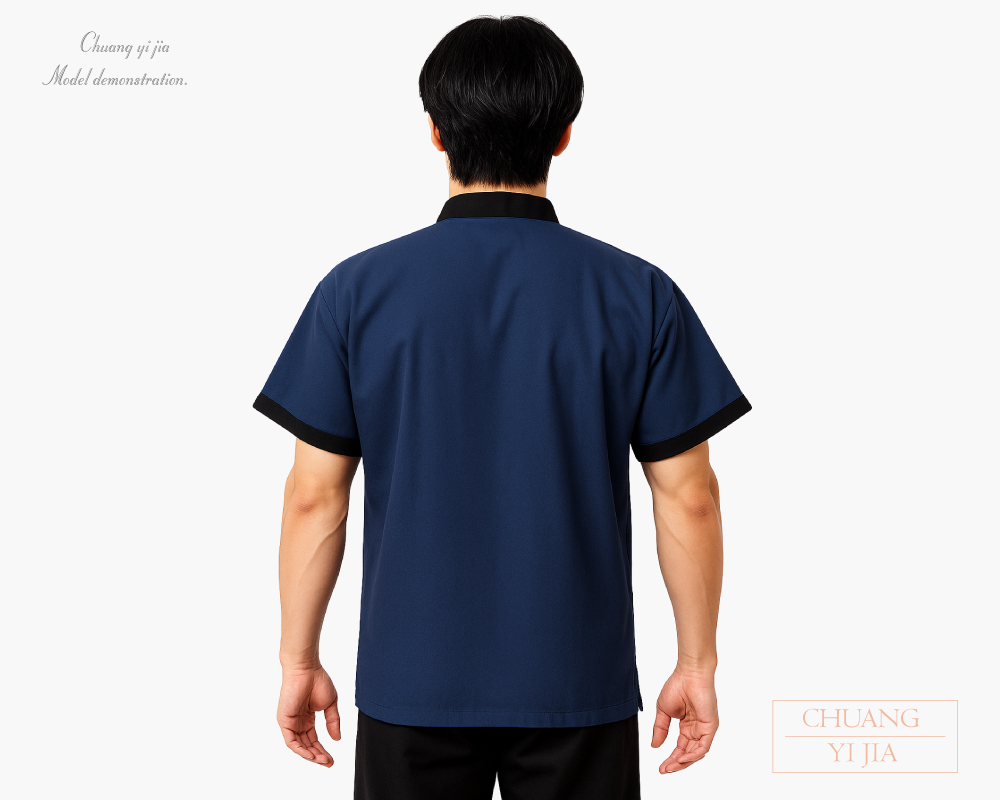 創意家團體服-太鼓服服訂製｜藍配黑-背面示意