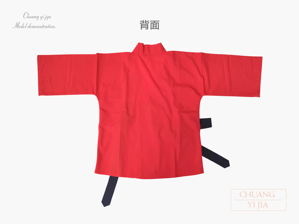 創e家團體服-太鼓服訂製-腰帶一體款 紅配黑 背面平拍