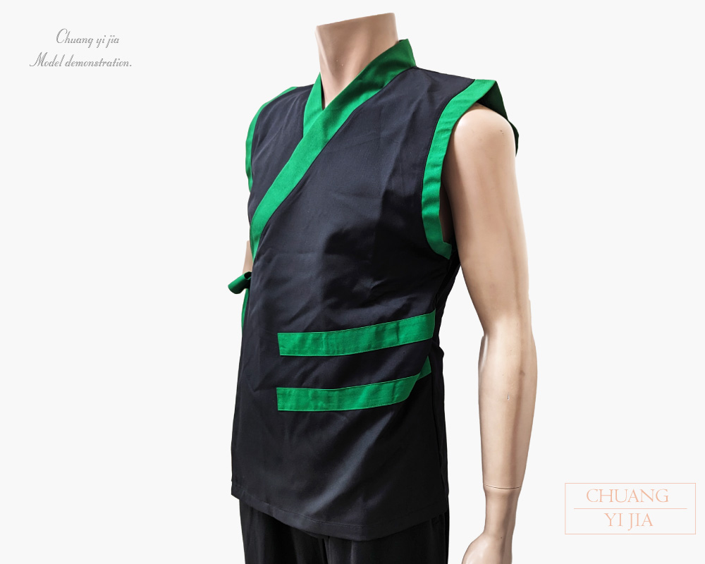 創e家團體服-太鼓服 訂製 無袖黑配綠 側面