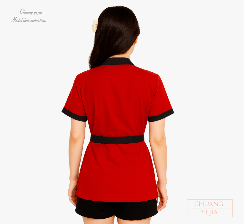 創意家團體服-太鼓服 訂製｜昇華花布黑配紅-背面示意