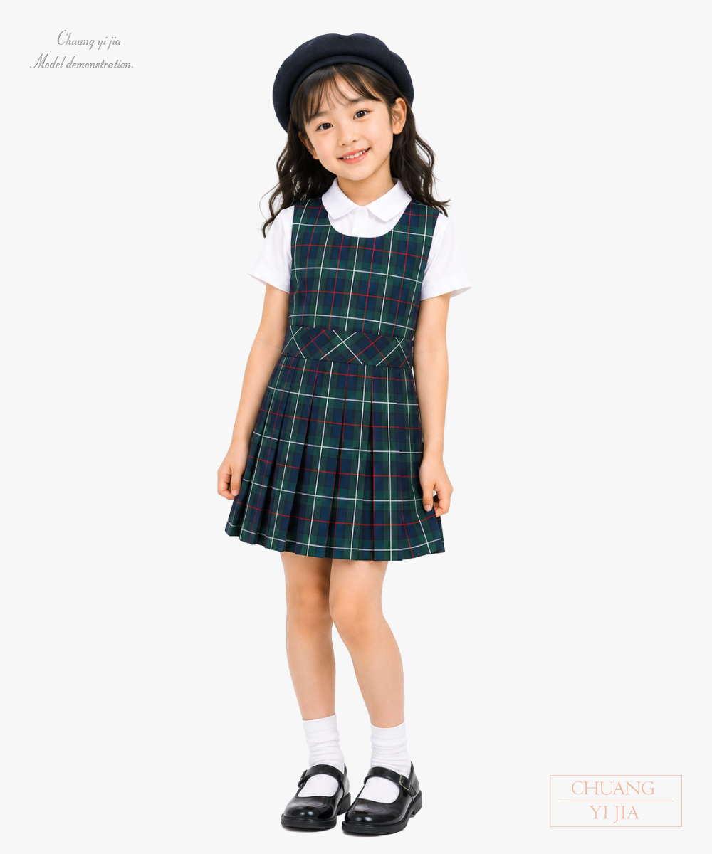 創e家團體服-客製化合唱團服 樂團服訂做 表演服訂製 格子洋裝 正面全身示意