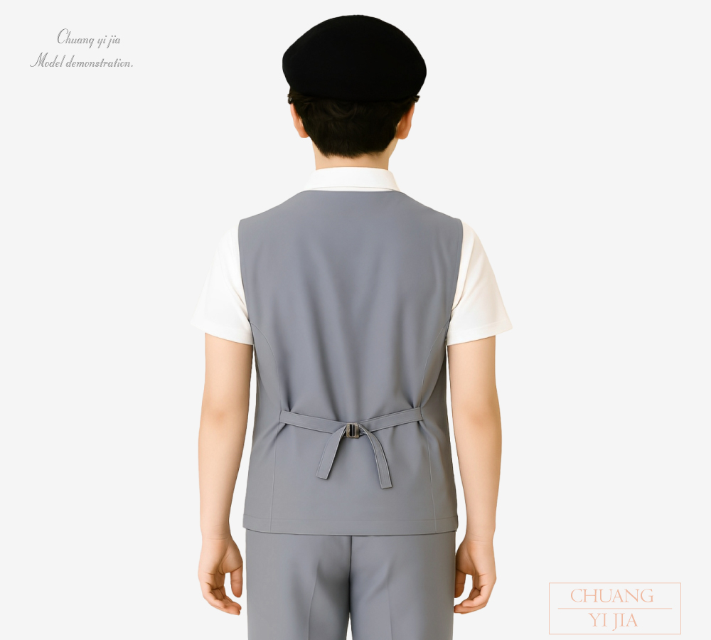 創e家團體服-客製化合唱團服 樂團服訂做 表演服訂製 背心 褲裝 灰 背面