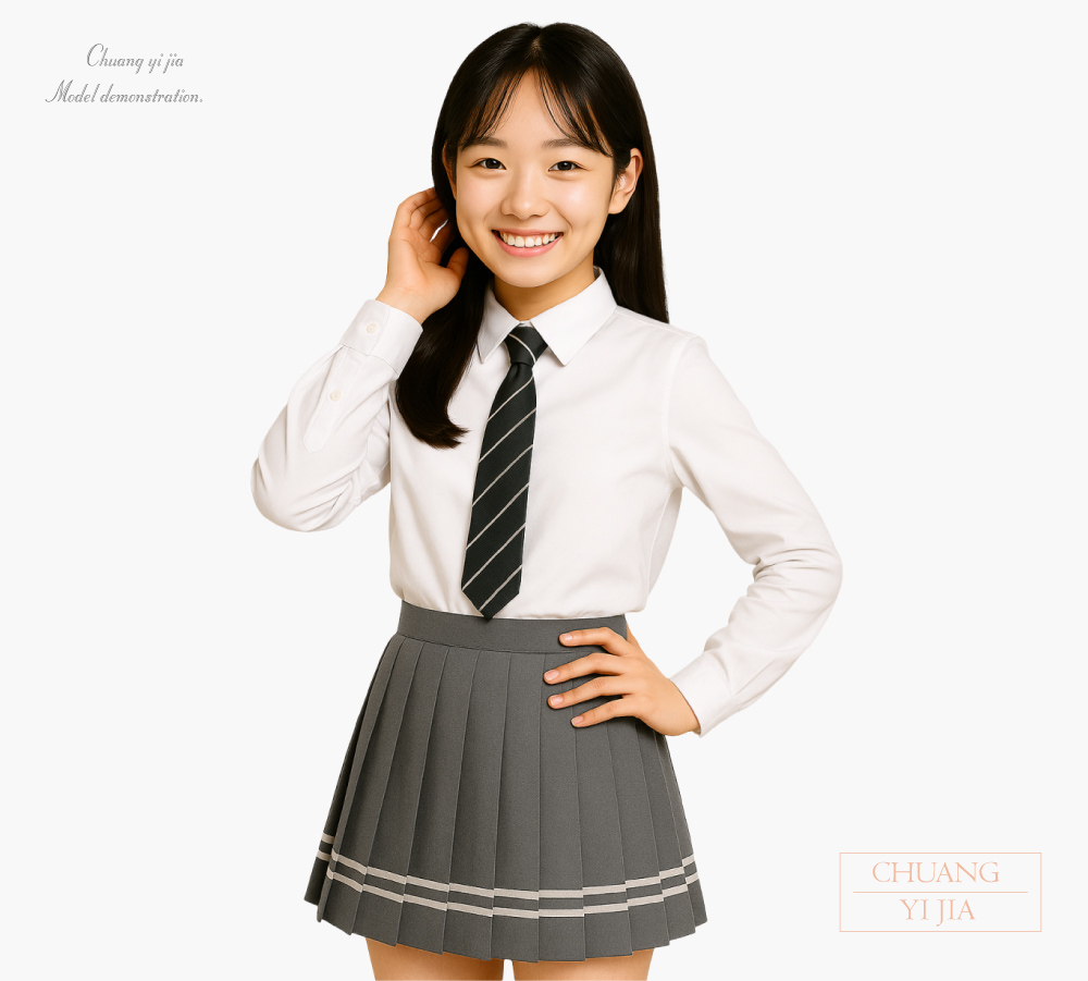創e家團體服-合唱團服 襯衫裙裝 白配深灰-正面