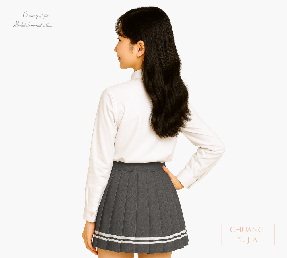 創e家團體服-合唱團服 襯衫裙裝 白配深灰-背面