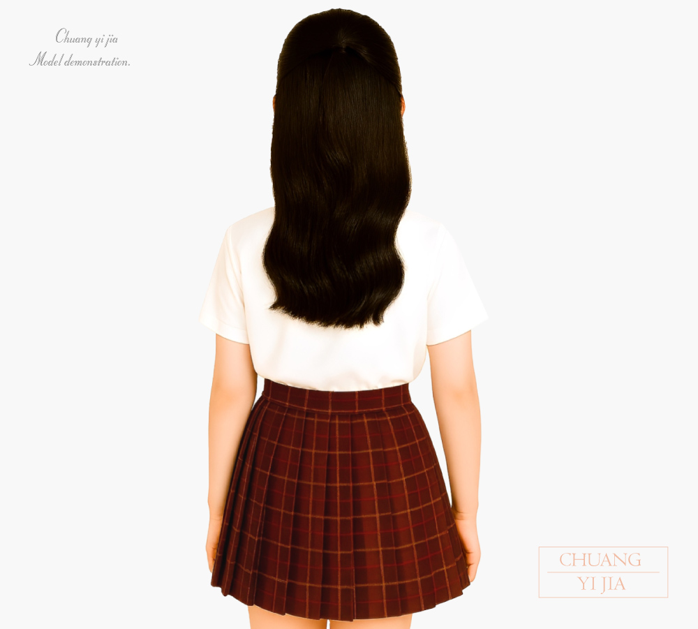 創e家團體服-合唱團服 襯衫裙裝 白配紅格-背面