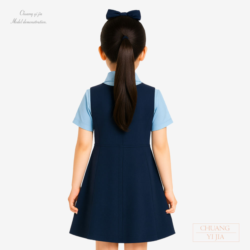 創e家團體服-合唱團服 藍色連身百摺洋裝 背面