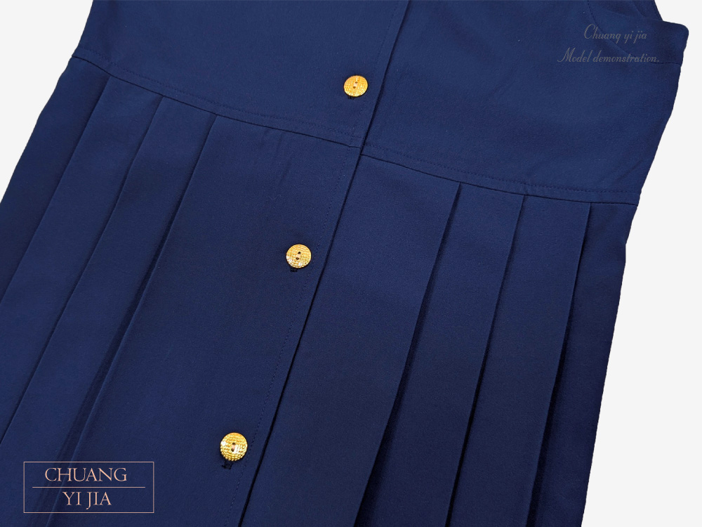 創e家團體服-合唱團服 藍色連身百摺洋裝 洋裝釦子、百褶