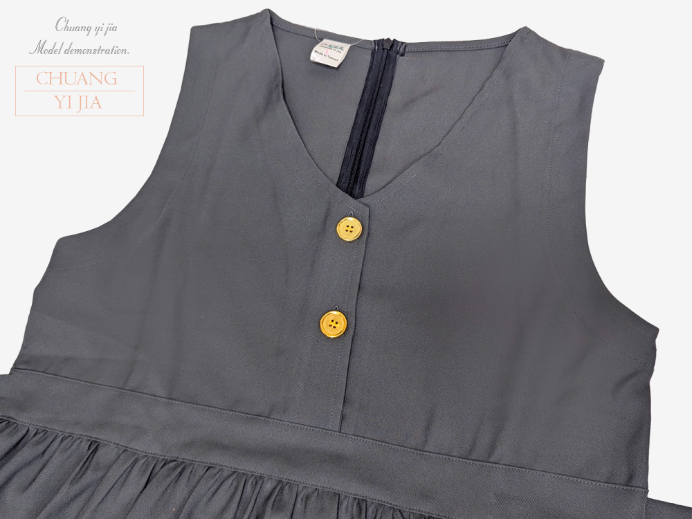 創e家團體服-客製化合唱團服 樂團服訂做 表演服訂製 洋裝 灰配金釦 領子