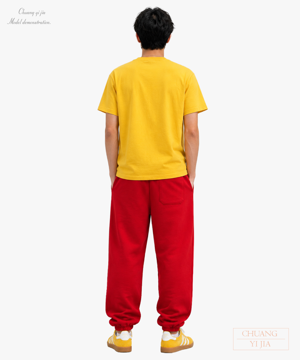 創e家團體服-功夫褲 宮廟褲 紅色 背面全身示意
