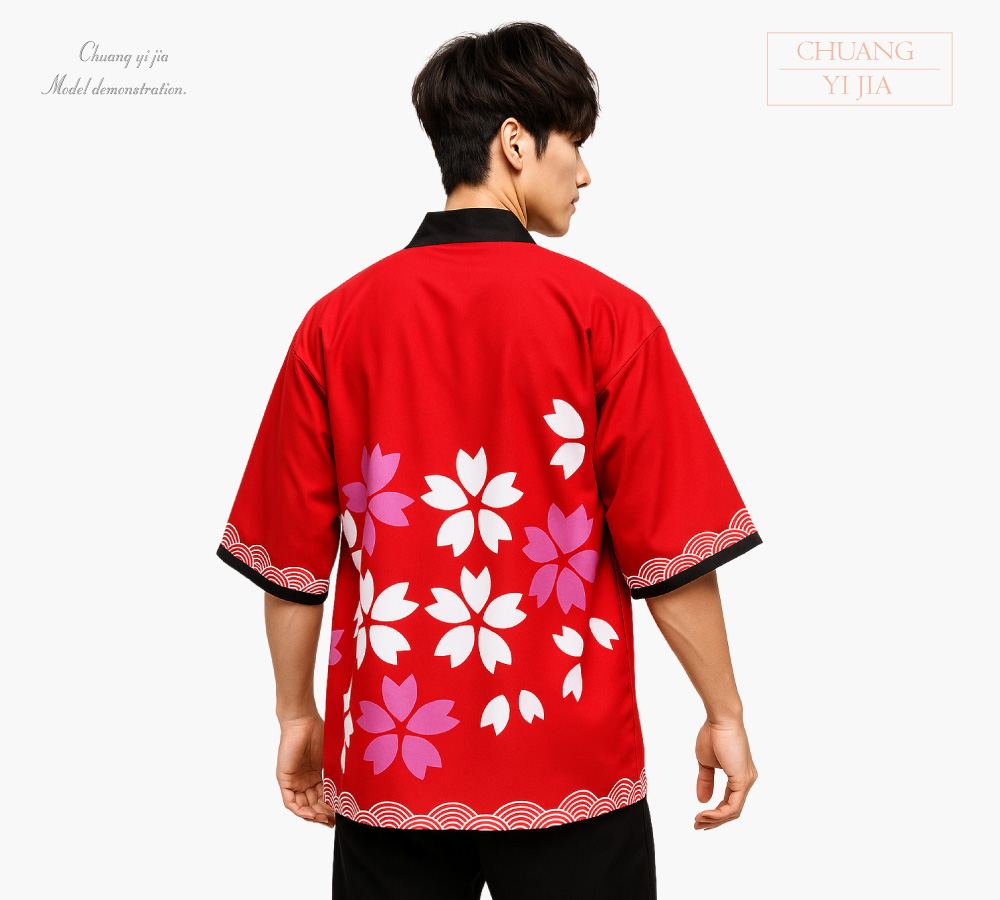 創意家團體服-祭典服-罩衫和服|熱昇華訂製款|紅黑款-背面示意