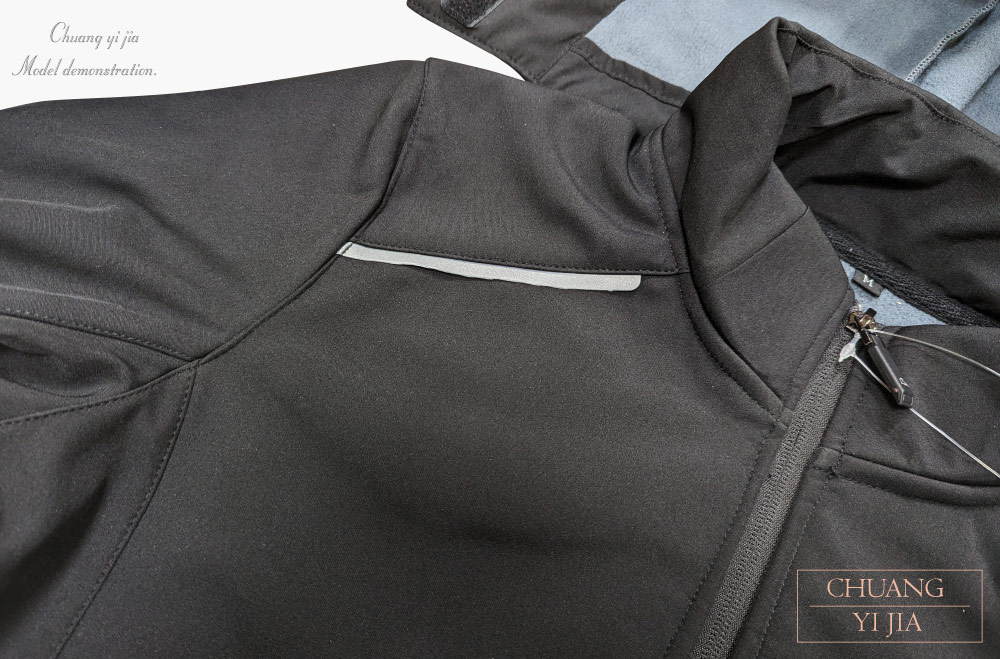 創e家團體服-75D三層貼軟殼可拆帽保暖外套-前胸反光