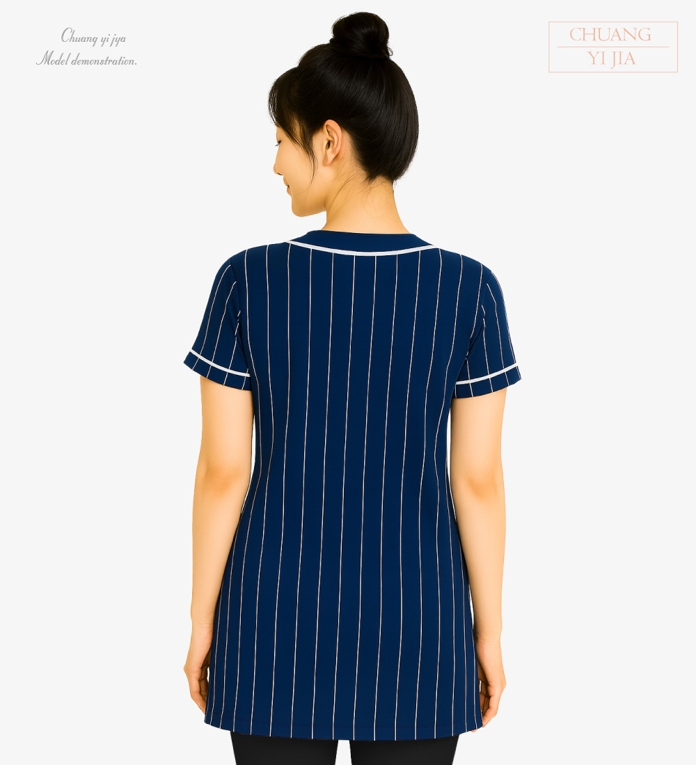 創e家團體服-棒球衣啦啦隊服-棒球服女長版啦啦隊服 丈青配白-正面