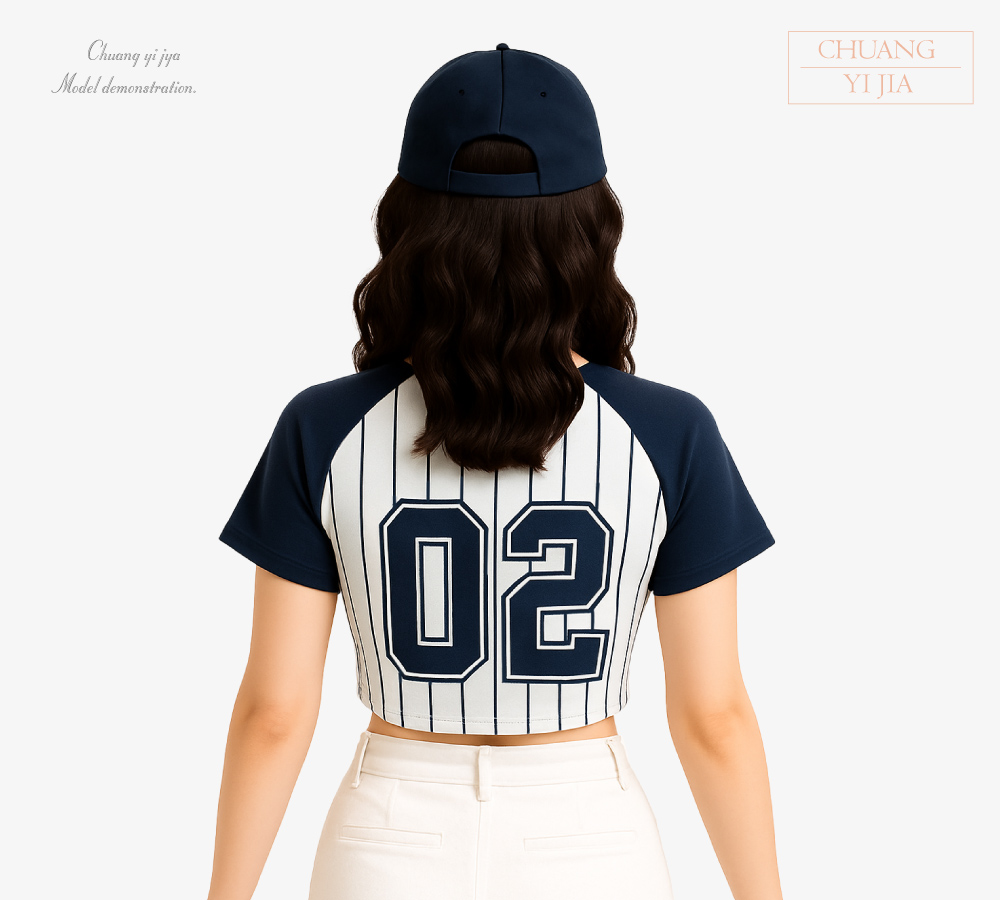 創e家團體服-棒球衣女半截賽事隊服 訂製款 丈青-背面
