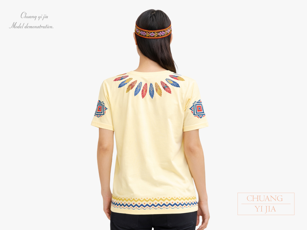 創意家團體服-昇華訂製款｜原住民文化服-淺黃-背面示意