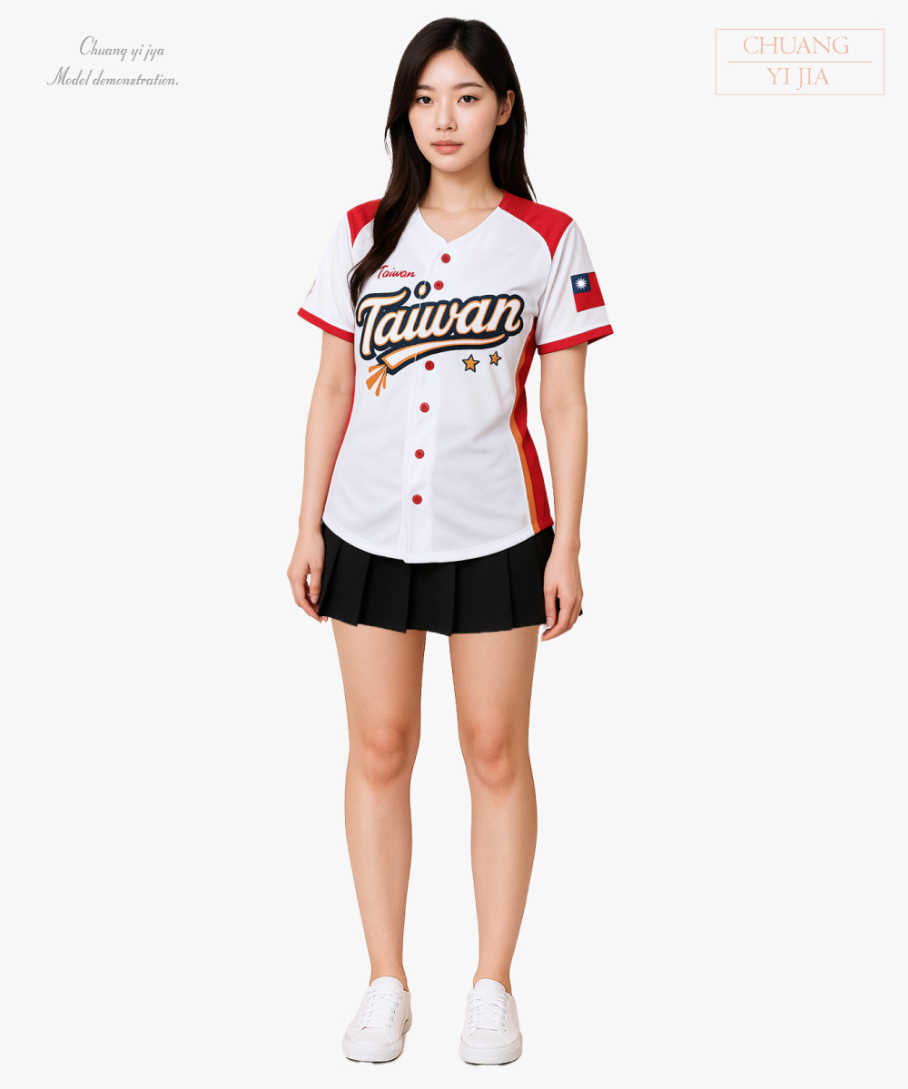 創e家團體服-棒球服昇華訂製款-中性修腰版-正面