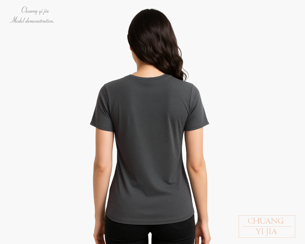 創意家團體服-客製化T恤｜運動排汗T｜腰身圓領深灰-背面示意