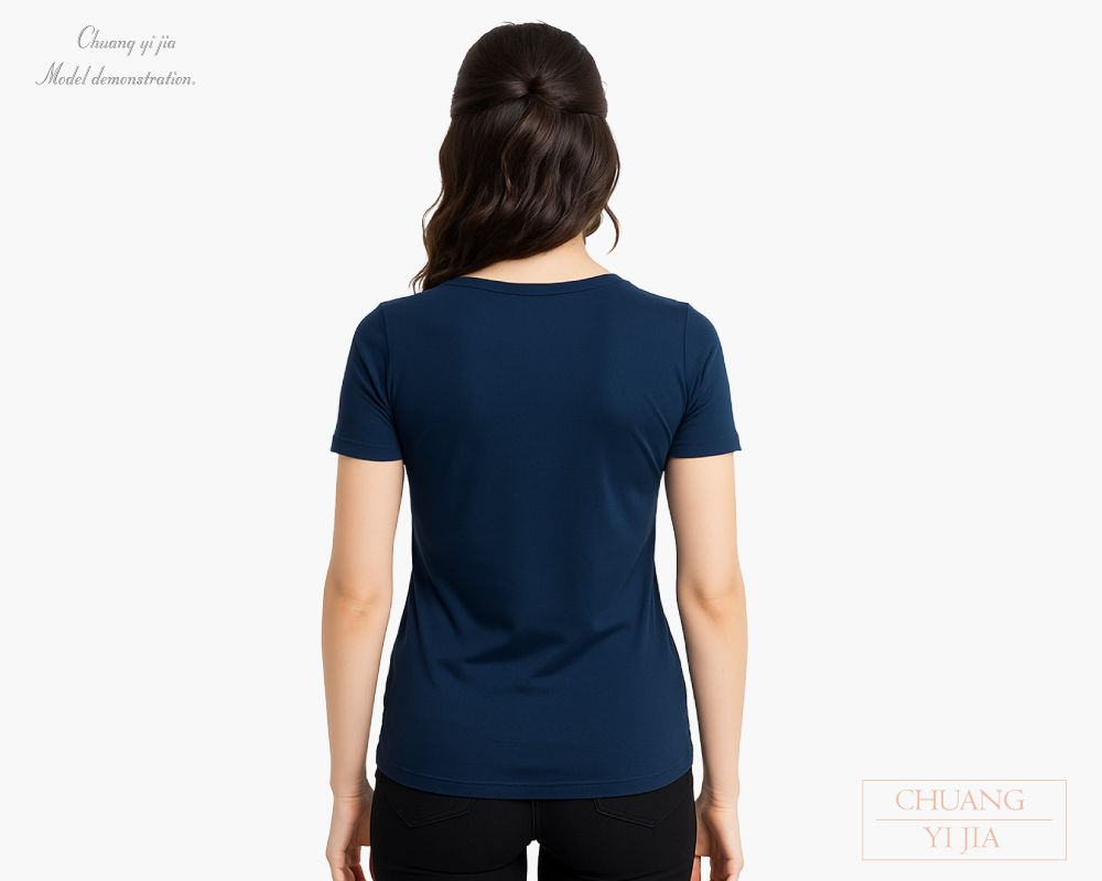 創意家團體服-客製化T恤|運動排汗T|腰身圓領丈青-背面示意